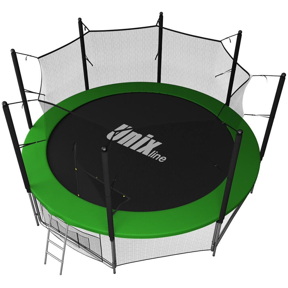 Изображение товара Батут UNIX Line Classic 12 ft Green внутри с защитной сеткой и лестницей