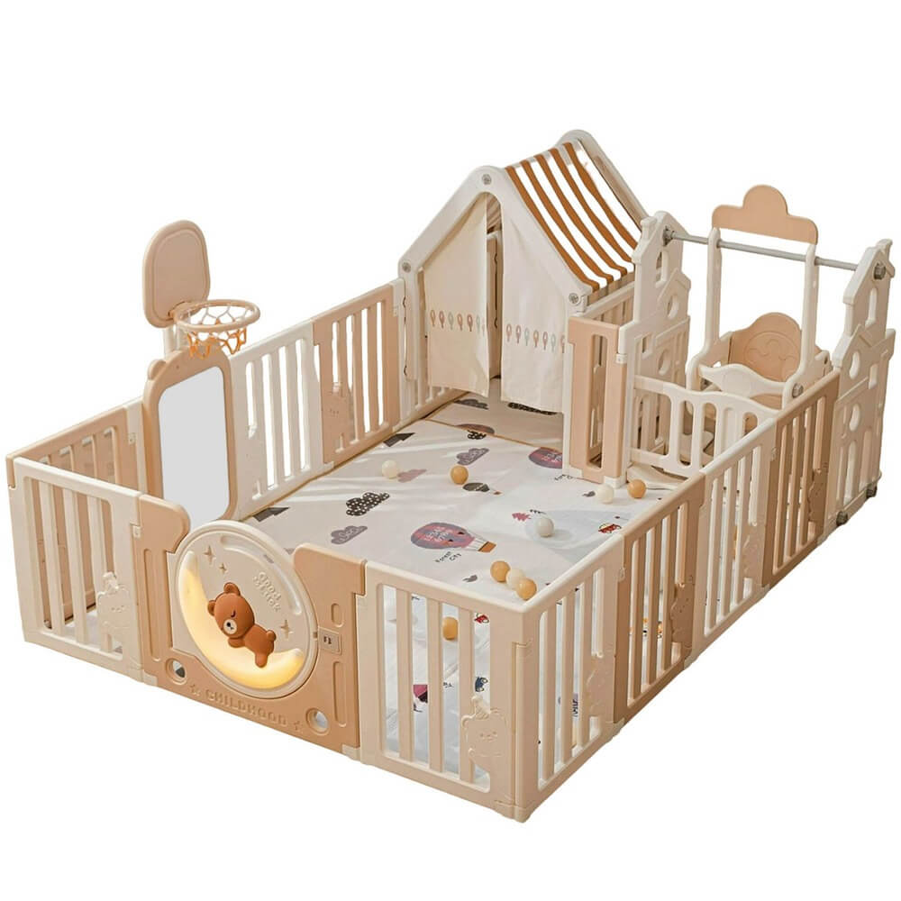 Изображение товара Детский манеж UNIX Kids DeLuxe House Camel 180x200 сборный узкий