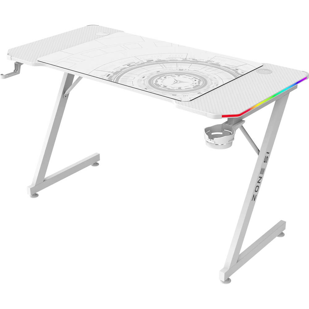 Изображение товара Компьютерный игровой стол ZONE 51 Trine 120 RGB White с подсветкой и аксессуарами