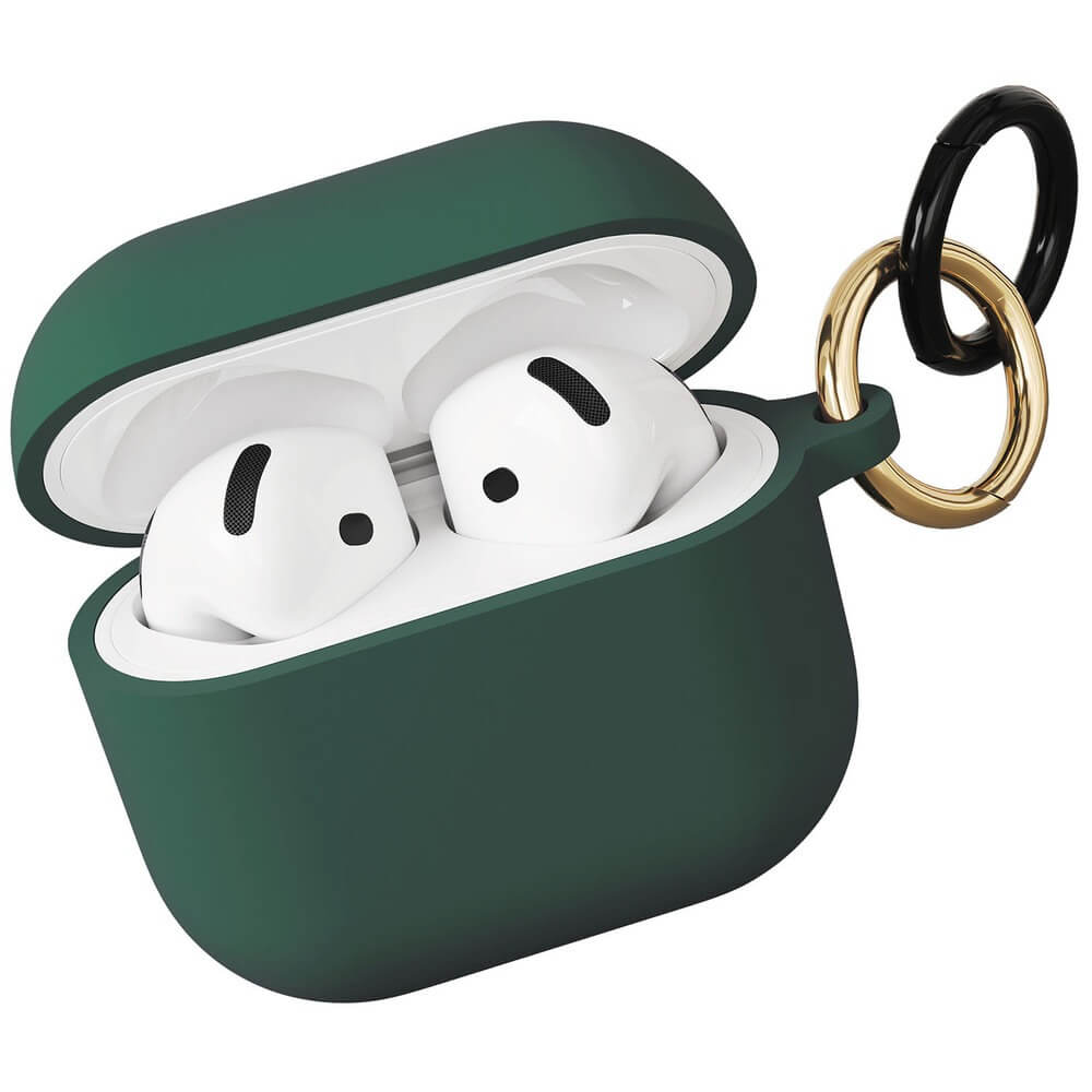 Изображение товара Чехол для AirPods 4 VLP Charm Case тёмно-зелёный силиконовый с карабином