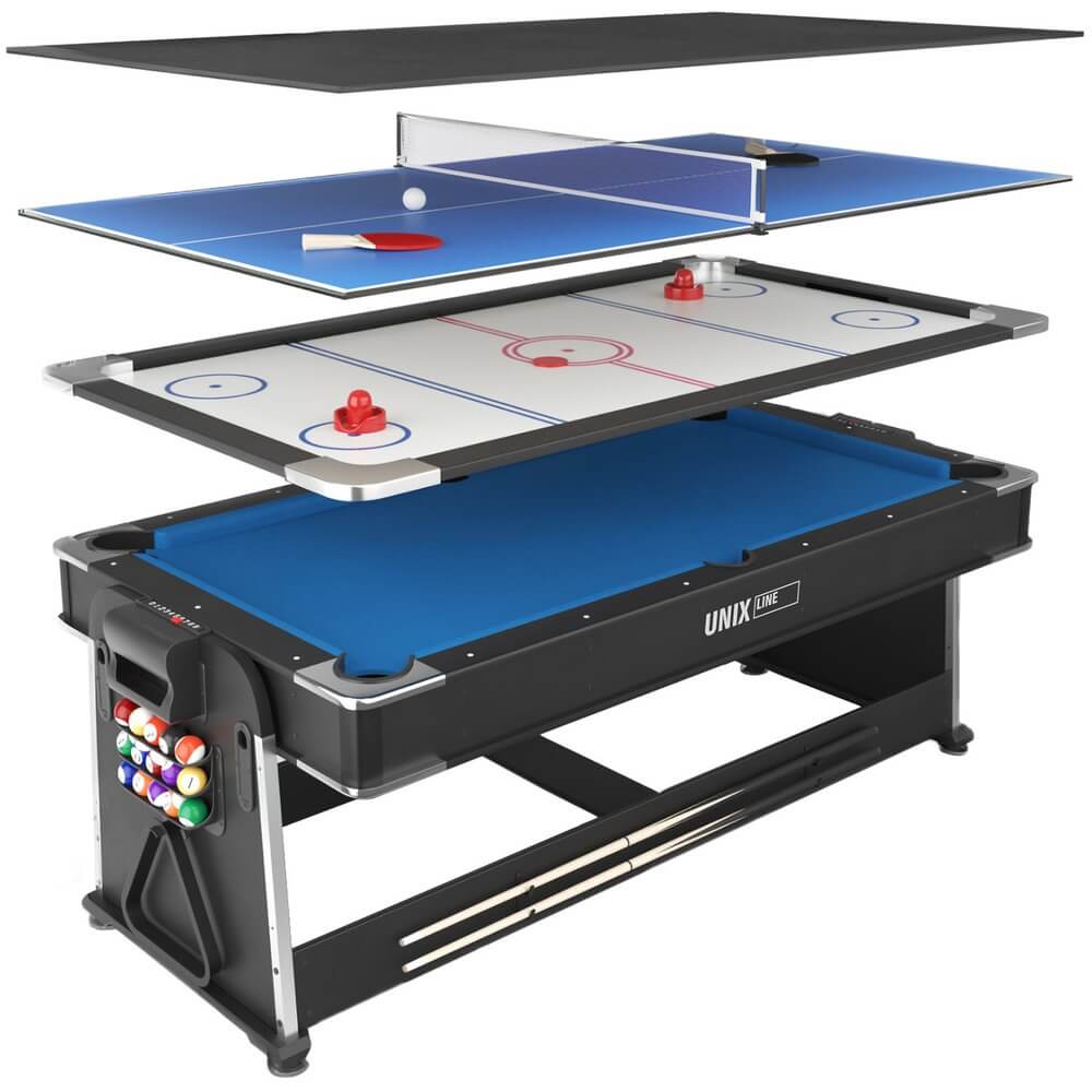 Изображение товара Игровой стол-трансформер UNIX Line GTM204X112BK многофункциональный для бильярда аэрохоккея и насто