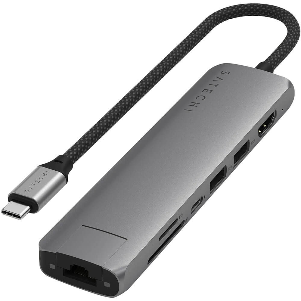 Изображение товара Адаптер для ноутбука Satechi 7-in-1 USB-C Slim Multiport Adapter with Ethernet серый космос (ST-P7SM)