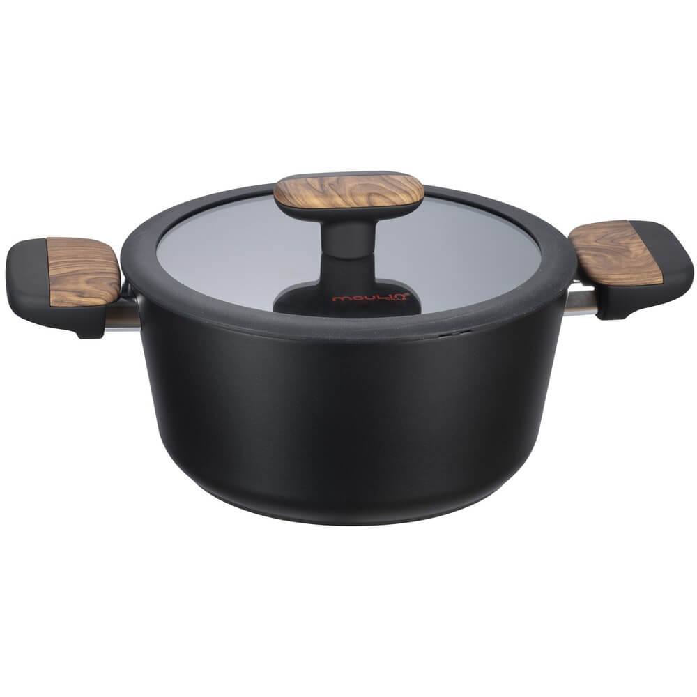 Изображение товара Кастрюля MOULINvilla Blackwood NIC-24-I-1 алюминиевая 24 см 4 л стекло пластиковая крышка