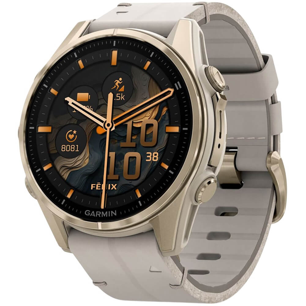 Изображение товара Смарт-часы Garmin Fenix 8 43 мм Amoled Sapphire Soft Gold Stainless Steel ремешок Fog Gray Leather