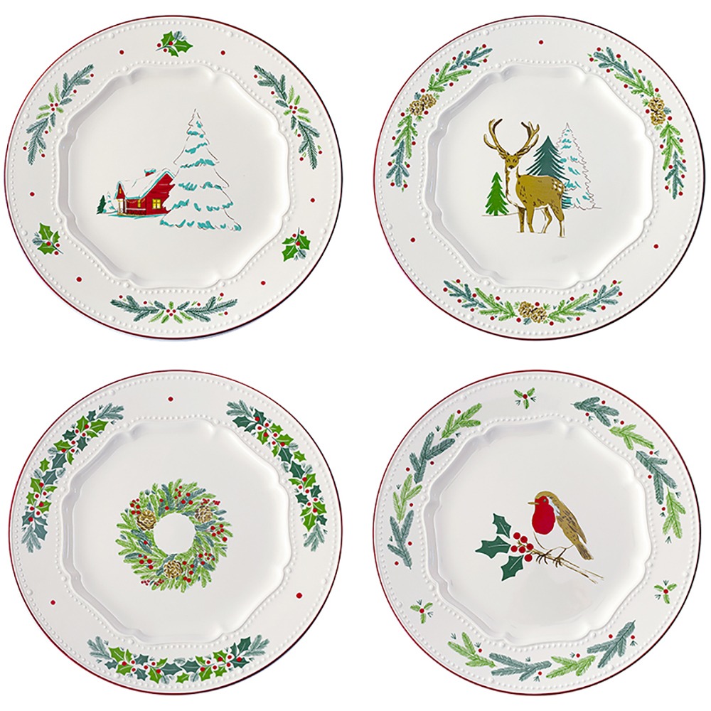 Изображение товара Набор тарелок Tkano New Year Essential Nordic winter 4 шт фарфор 23 см белый