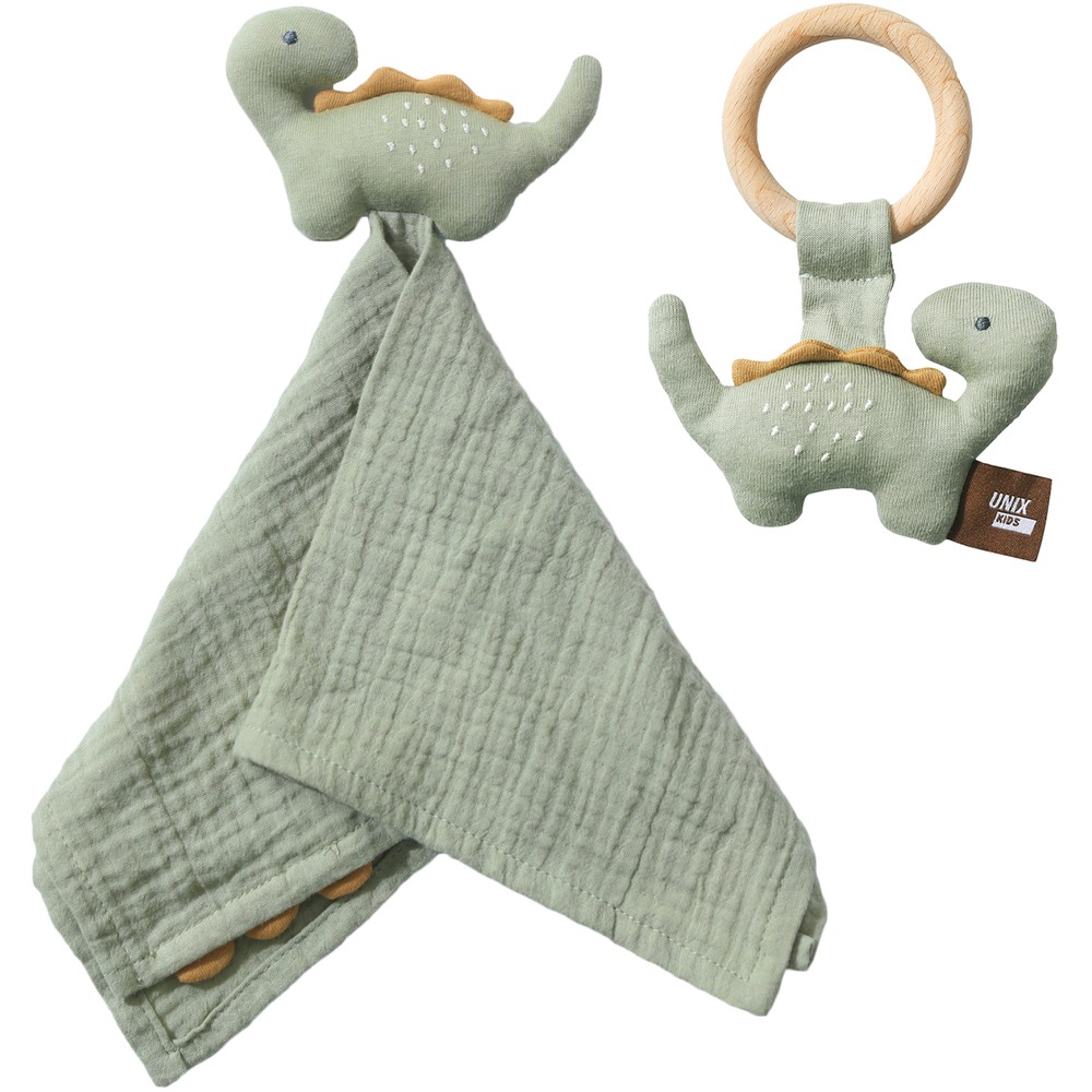 Изображение товара Набор игрушек прорезыватель и комфортер UNIX Kids Dino PTSDINOGR