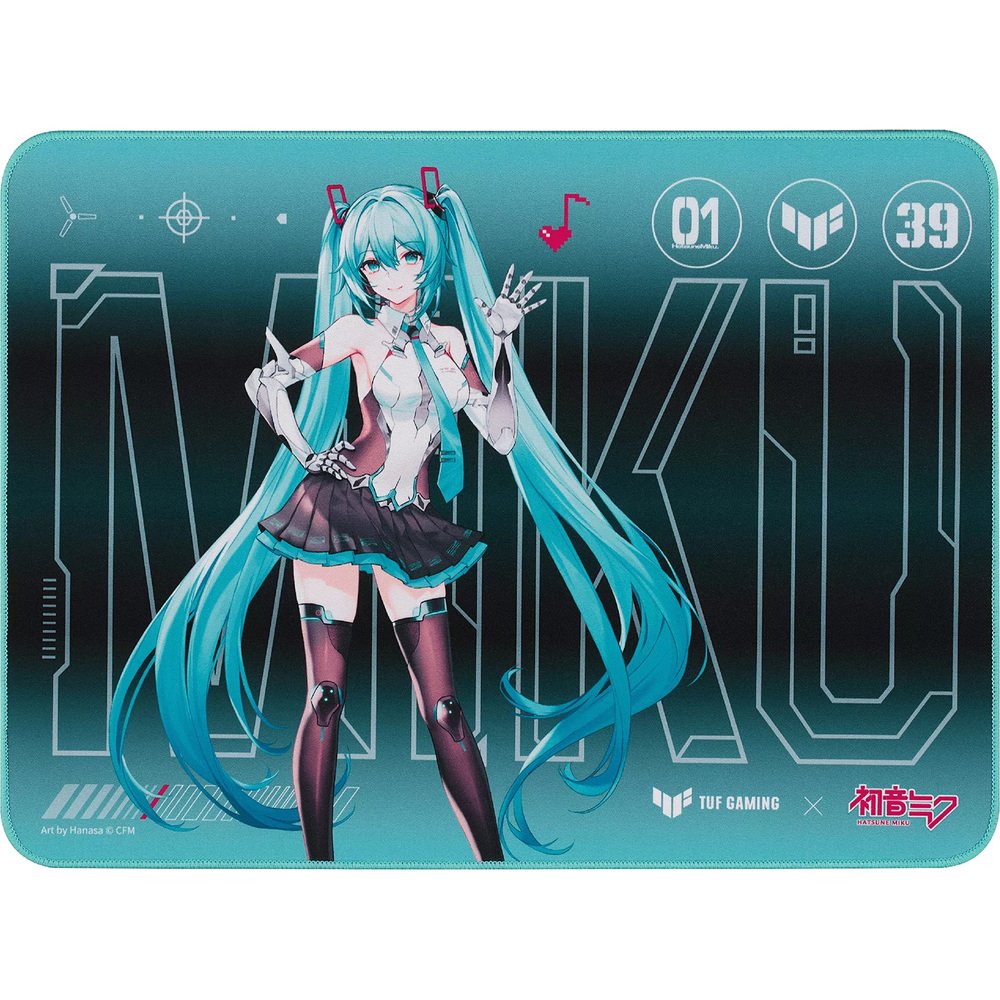 Изображение товара Геймерский коврик ASUS TUF GAMING P1 HATSUNE Мику бело-бирюзовый Изображение товара Геймерский коврик ASUS TUF GAMING P1 HATSUNE Мику бело-бирюзовый