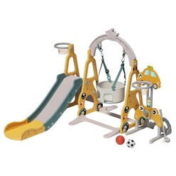 Изображение товара Детская горка с качелями и баскетбольной стойкой UNIX Kids Funny Car Yellow PPSLSWBS160YEL